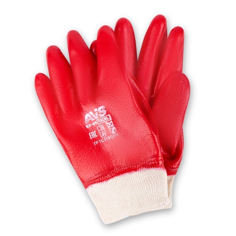 Перчатки ПВХ полный облив МБС (красные, резиновая манжета) 1 пара AVS RP-09 фото 1
