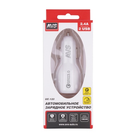 Автомобильное ЗУ AVS UC-123, 1 QC USB/1 USB, 3.0 А, 30 Вт (A07158S) фото 5